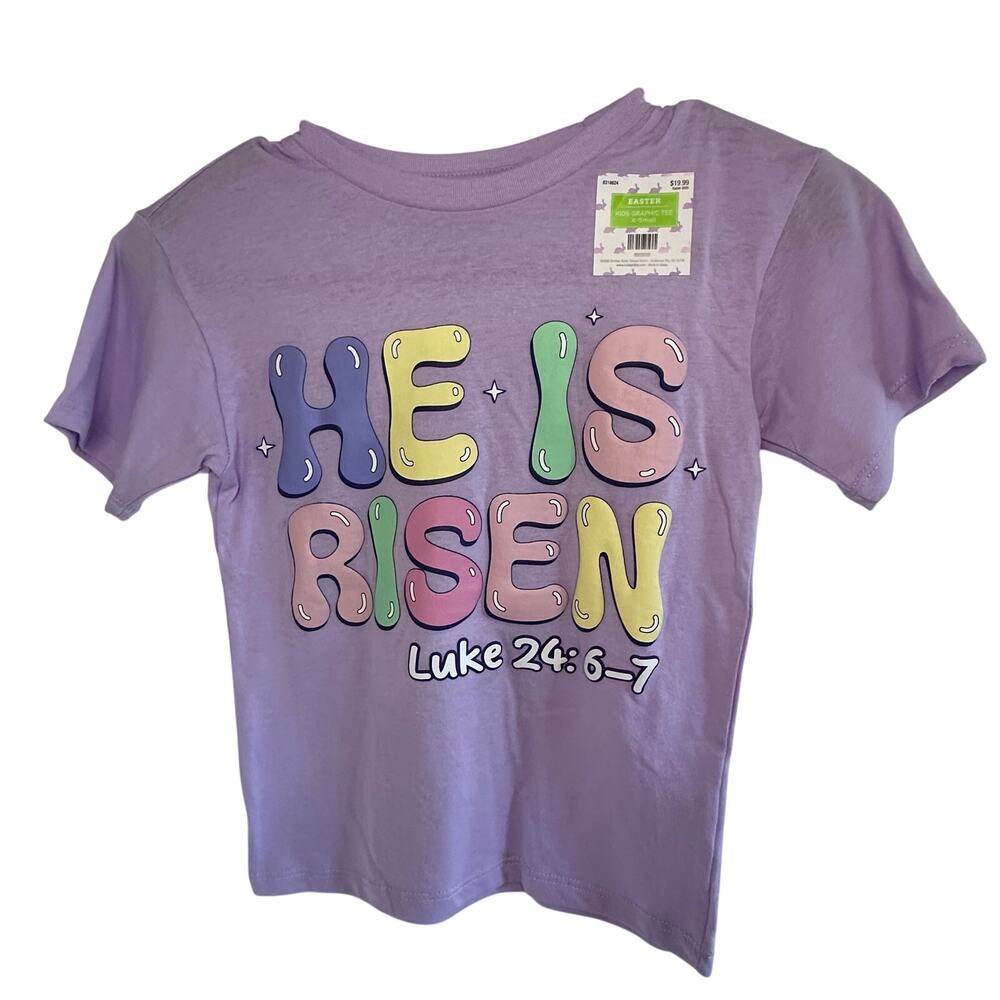 New freeze kids purple “he is risen” easter Tshirt size xsmall